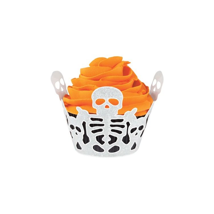 Avvolgi cupcake  scheletri glitterati HALLOWEEN  Wilton 18 PZ