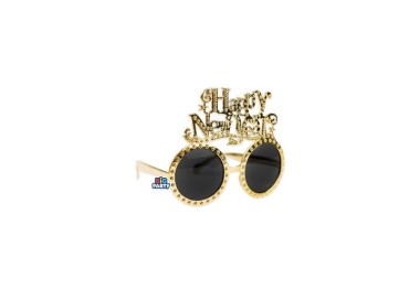 occhiale oro specchiante  con scritta    Happy New  Year   Ultimo dell'anno