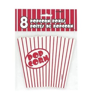 Scatole Box per Pop Corn -8 pezzi - cartoncino rigido - bianche e rosse - 10 cm x 10 cm x 14  cm H - Unique