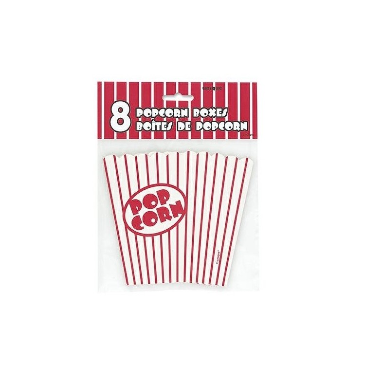 Scatole Box per Pop Corn -8 pezzi - cartoncino rigido - bianche e rosse - 10 cm x 10 cm x 14  cm H - Unique
