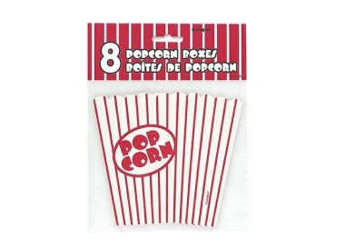 Scatole Box per Pop Corn -8 pezzi - cartoncino rigido - bianche e rosse - 10 cm x 10 cm x 14  cm H - Unique