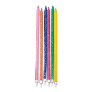 Candelina di cera Stelo lungo  15 Cm  di colore misto glitterato PZ 12
