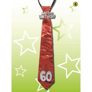  CRAVATTA GLITTER HAPPY  BIRTHDAY 60 ANNI COLORI VARI SENZA POSSIBILITA’ DI SCELTA 1 pz