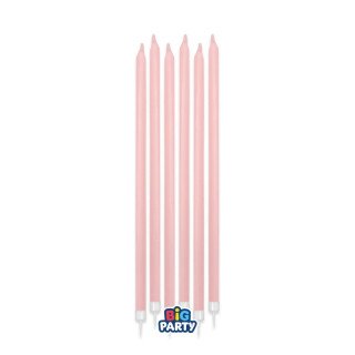 Candelina di cera Stelo lungo  15 Cm  di colore rosa Pastello  PZ 12