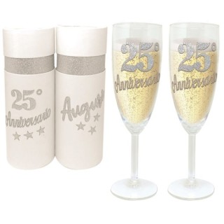 COPPIA FLUTE 25° ANNIVERSARIO BRILLANTINATO  SCATOLA DELUXE