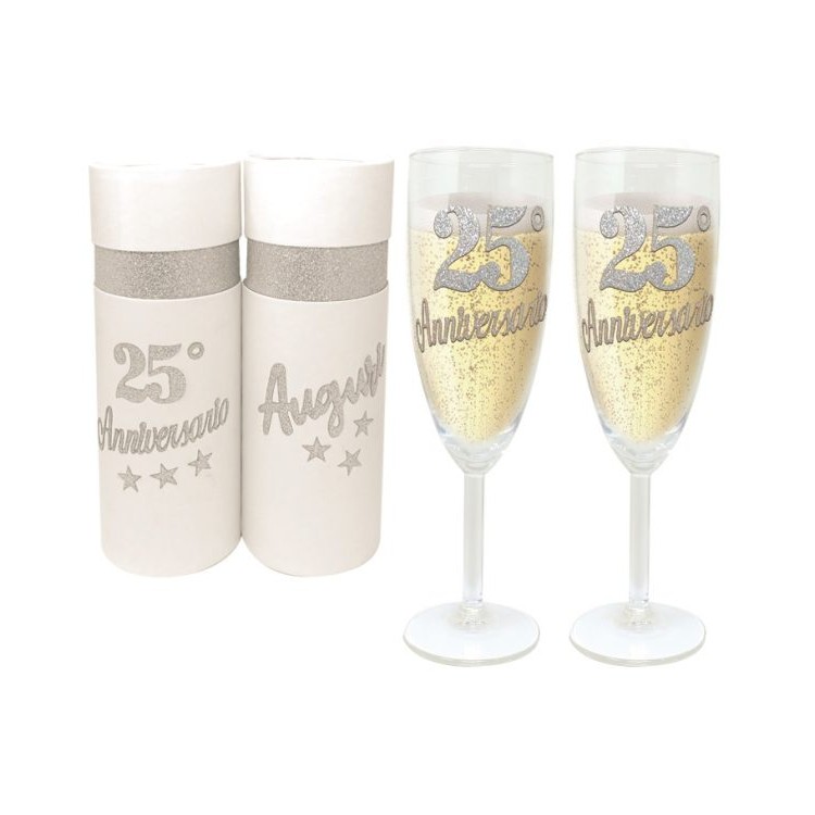 COPPIA FLUTE 25° ANNIVERSARIO BRILLANTINATO  SCATOLA DELUXE