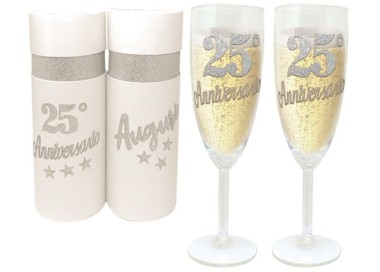 COPPIA FLUTE 25° ANNIVERSARIO BRILLANTINATO  SCATOLA DELUXE