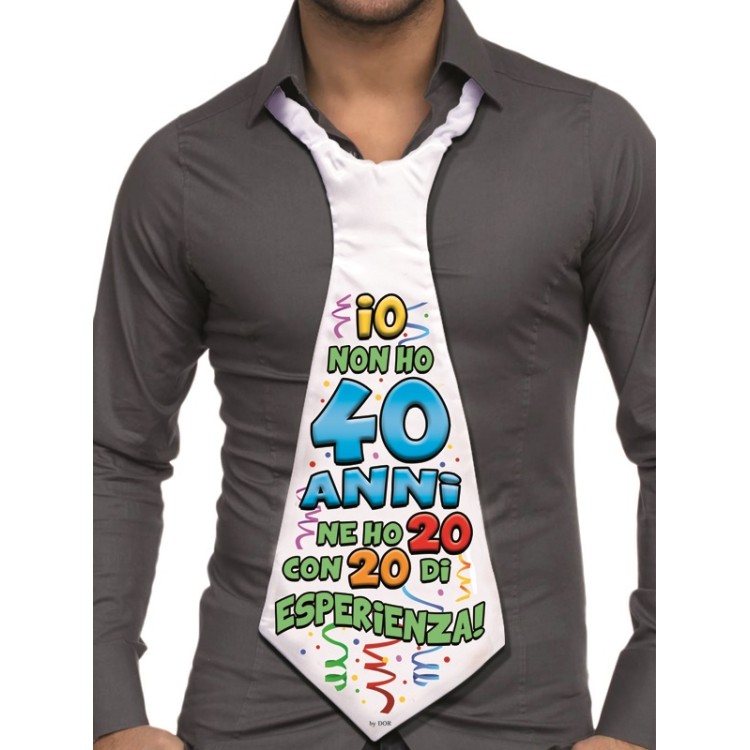 MAXI CRAVATTONE 40 ANNI per Compleanno - Lunghezza 58 cm x 24 cm larghezza - Unisex - Cravattone in poliestere - 1 pezzo