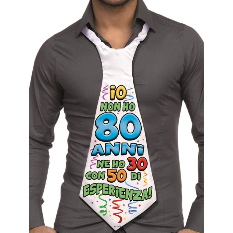 MAXI CRAVATTONE 80 ANNI per Compleanno - Lunghezza 58 cm x 24 cm larghezza - Unisex - Cravattone in poliestere - 1 pezzo