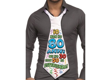 MAXI CRAVATTONE 80 ANNI per Compleanno - Lunghezza 58 cm x 24 cm larghezza - Unisex - Cravattone in poliestere - 1 pezzo