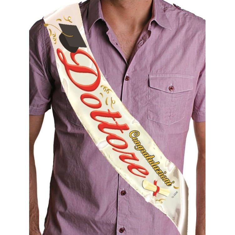 FASCIA  Laurea con scritto ( congratulazioni DOTTORE ) - Lunghezza 168 cm x 10 cm larghezza - fascia in plastica - 1 pezzo