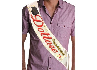 FASCIA  Laurea con scritto ( congratulazioni DOTTORE ) - Lunghezza 168 cm x 10 cm larghezza - fascia in plastica - 1 pezzo