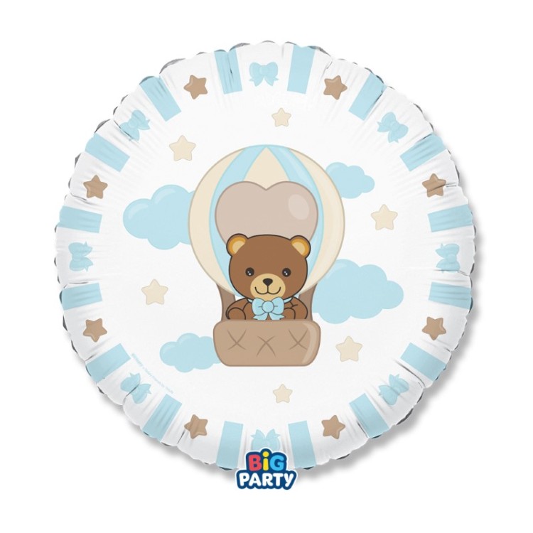 Palloncino Foil Tondo 18" Teddy Friends by THUN Celeste