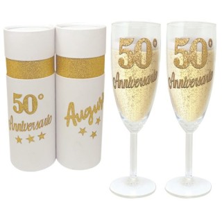 COPPIA FLUTE 50° ANNIVERSARIO BRILLANTINATO  SCATOLA DELUXE