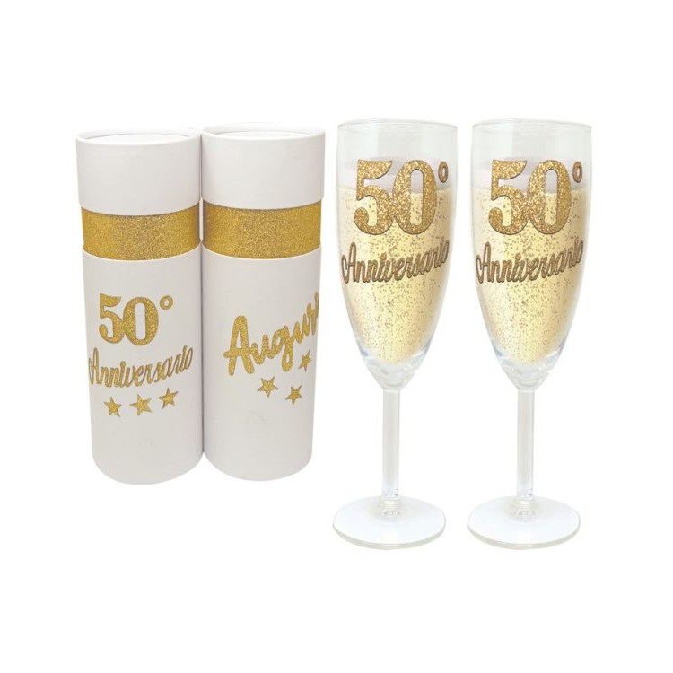 COPPIA FLUTE 50° ANNIVERSARIO BRILLANTINATO  SCATOLA DELUXE