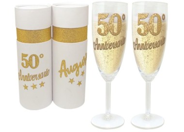 COPPIA FLUTE 50° ANNIVERSARIO BRILLANTINATO  SCATOLA DELUXE