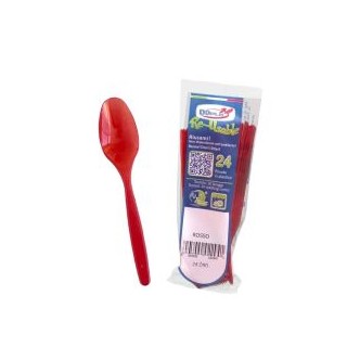 Cucchiaini dessert  colore Rosso   in plastica conf. da 24 pz  dimensione 12 cm