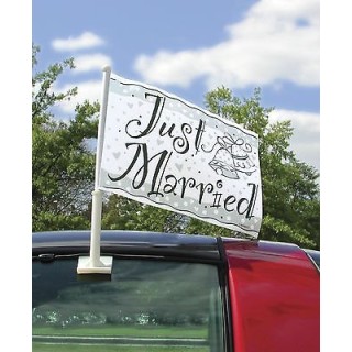 Bandiera Matrimonio per Auto - Bianca + scritta "Just Married" - plastica 1 pezzo Unique