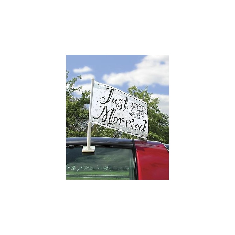 Bandiera Matrimonio per Auto - Bianca + scritta "Just Married" - plastica 1 pezzo Unique