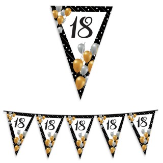 Bandierine  Compleanno 18 anni  nero bianco oro e argento- L 6 metri / 20 cm x 26 cm H - 1 pz