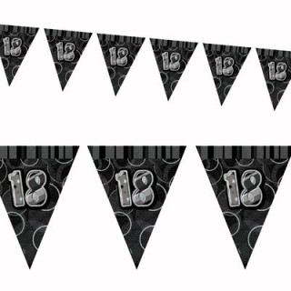 Bandierine 18 Anni Nere e Argento - L 3,6 metri / 23 cm x 28 cm H  - Unique -  1 pezzo