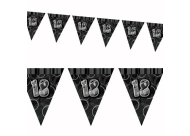 Bandierine 18 Anni Nere e Argento - L 3,6 metri / 23 cm x 28 cm H  - Unique -  1 pezzo