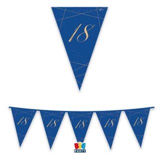 Bandierine 18° Compleanno in cartoncino blù e oro   - L 3  metri / 30 cm  H - 1 pz
