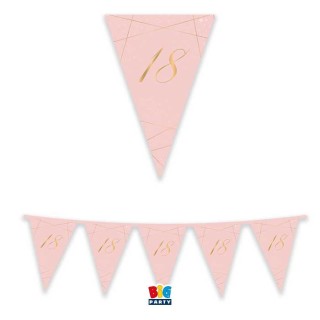 Bandierine 18° Compleanno in cartoncino rosa e oro   - L 3  metri / 30 cm  H - 1 pz