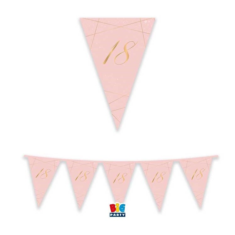 Bandierine 18° Compleanno in cartoncino rosa e oro   - L 3  metri / 30 cm  H - 1 pz