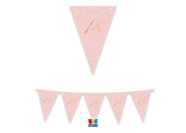 Bandierine 18° Compleanno in cartoncino rosa e oro   - L 3  metri / 30 cm  H - 1 pz