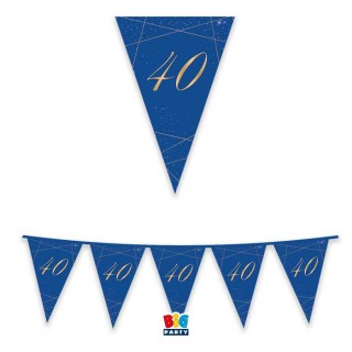 Bandierine 40° Compleanno in cartoncino blù e oro   - L 3  metri / 30 cm  H - 1 pz