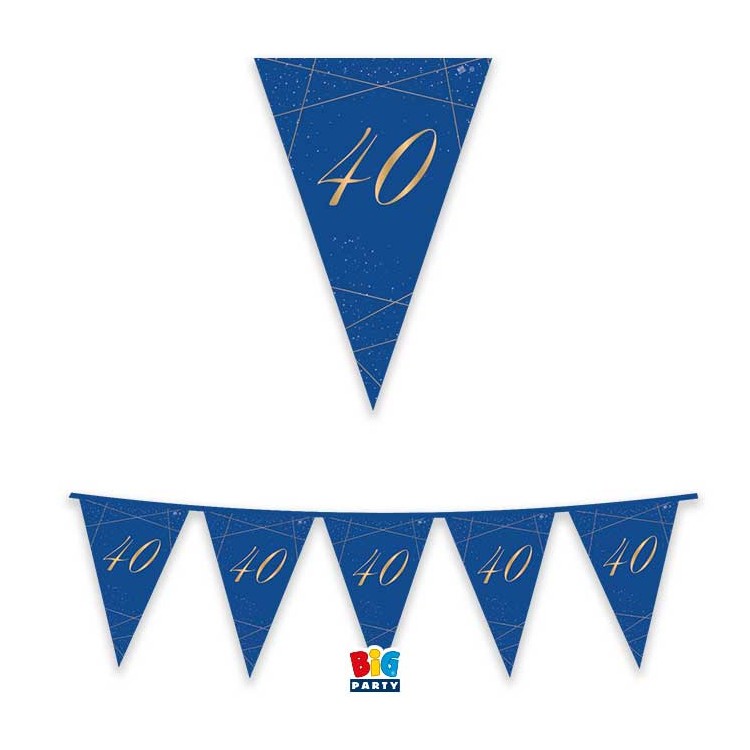 Bandierine 40° Compleanno in cartoncino blù e oro   - L 3  metri / 30 cm  H - 1 pz