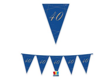 Bandierine 40° Compleanno in cartoncino blù e oro   - L 3  metri / 30 cm  H - 1 pz