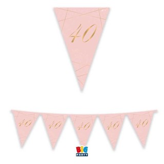 Bandierine 40° Compleanno in cartoncino rosa e oro   - L 3  metri / 30 cm  H - 1 pz