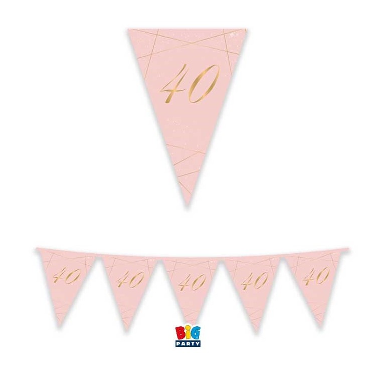 Bandierine 40° Compleanno in cartoncino rosa e oro   - L 3  metri / 30 cm  H - 1 pz