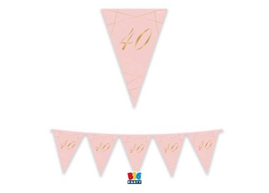 Bandierine 40° Compleanno in cartoncino rosa e oro   - L 3  metri / 30 cm  H - 1 pz