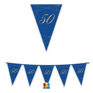 Bandierine 50° Compleanno in cartoncino blù e oro   - L 3  metri / 30 cm  H - 1 pz