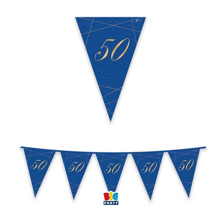 Bandierine 50° Compleanno in cartoncino blù e oro   - L 3  metri / 30 cm  H - 1 pz