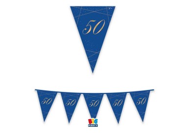 Bandierine 50° Compleanno in cartoncino blù e oro   - L 3  metri / 30 cm  H - 1 pz