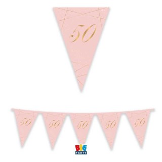 Bandierine 50° Compleanno in cartoncino rosa e oro   - L 3  metri / 30 cm  H - 1 pz
