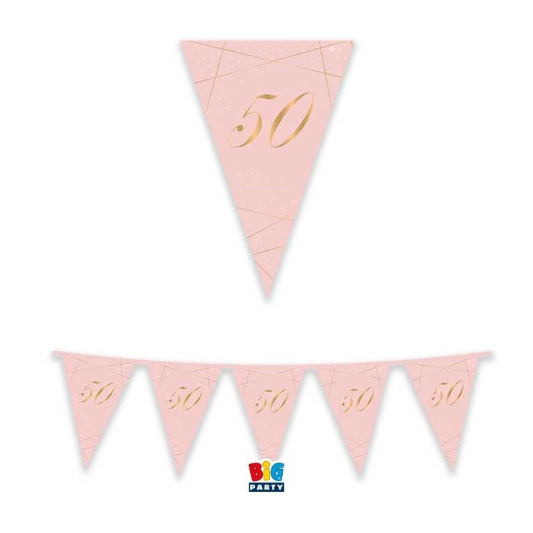 Bandierine 50° Compleanno in cartoncino rosa e oro   - L 3  metri / 30 cm  H - 1 pz