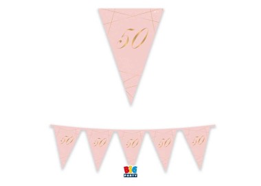 Bandierine 50° Compleanno in cartoncino rosa e oro   - L 3  metri / 30 cm  H - 1 pz