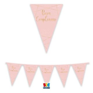 Bandierine Buon Compleanno in cartoncino rosa e oro   - L 3  metri / 30 cm  H - 1 pz