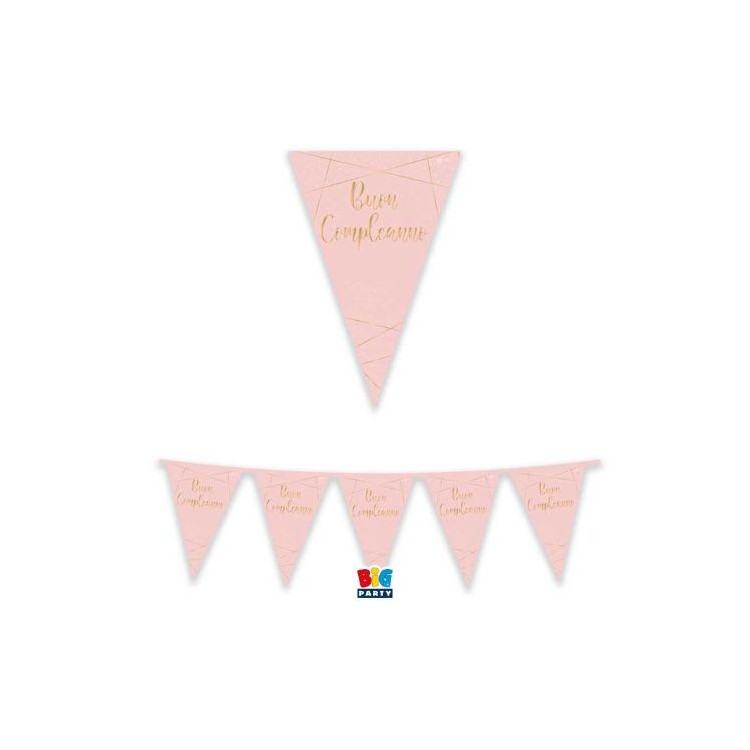 Bandierine Buon Compleanno in cartoncino rosa e oro   - L 3  metri / 30 cm  H - 1 pz