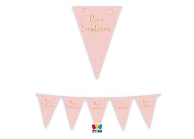 Bandierine Buon Compleanno in cartoncino rosa e oro   - L 3  metri / 30 cm  H - 1 pz