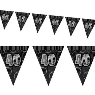 Bandierine Compleanno 40 Anni Nere e Argento - L 3,6 metri / 23 cm x 28 cm H  - Unique -  1 pezzo