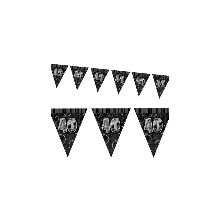 Bandierine Compleanno 40 Anni Nere e Argento - L 3,6 metri / 23 cm x 28 cm H  - Unique -  1 pezzo