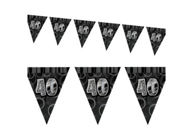 Bandierine Compleanno 40 Anni Nere e Argento - L 3,6 metri / 23 cm x 28 cm H  - Unique -  1 pezzo