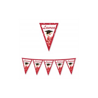 Bandierine Laurea  in cartoncino rosso bianco e nero co scritta " LAUREA " - L 3  metri / 30 cm  H - 1 pz