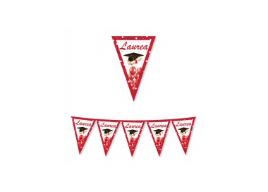 Bandierine Laurea  in cartoncino rosso bianco e nero co scritta " LAUREA " - L 3  metri / 30 cm  H - 1 pz